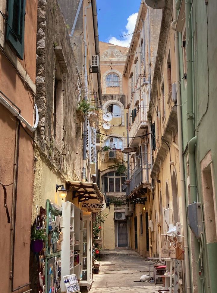 venetian architecture dominate corfu town with its narrow streets, tall colorful buildings