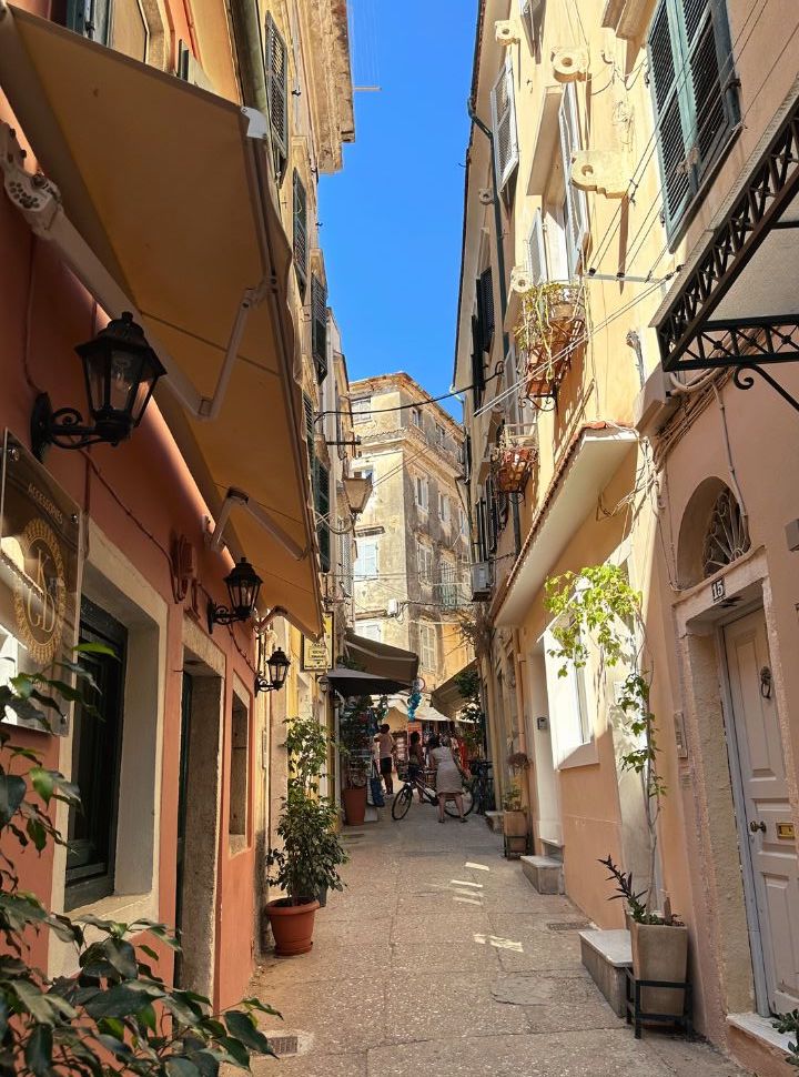 charming narrow street in corfu old town