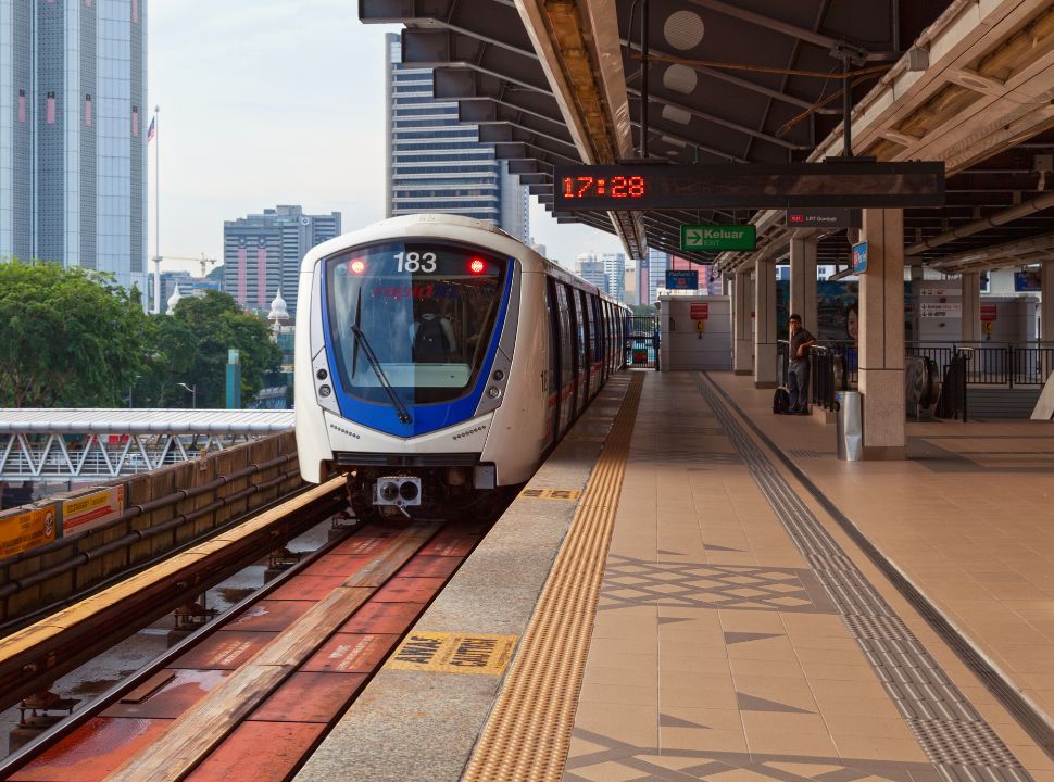 LRT train arriving at a station in Kuala Lumpur Malaysia