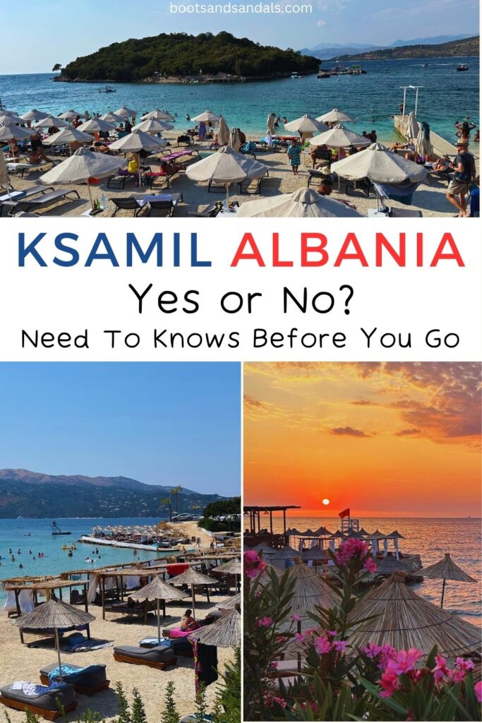 pin for pintrest with the text ksamil albania yes or no? Need to Knows before you go