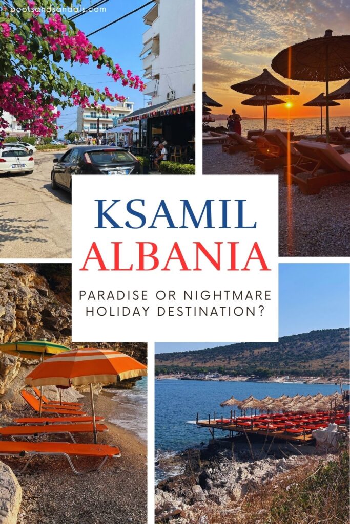 pin for pintrest with the text ksamil albania paradise or nightmare holiday destination