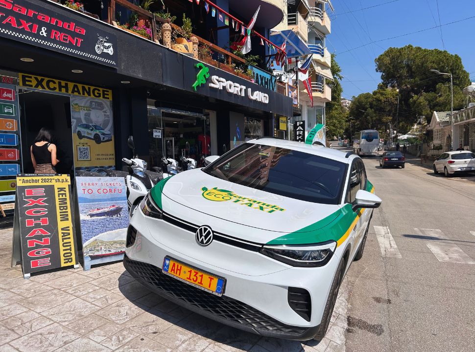 electric taxi parked on the side of the road in Sarandë Albania