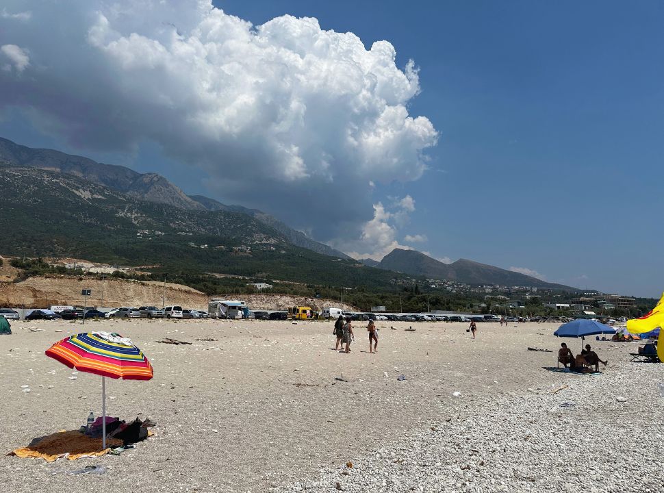 public beach near Dhermi Albania with stunning views of the mountains