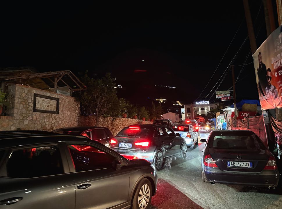 traffic jam in the narrow streets of Dhermi Albania