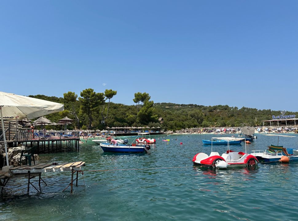 boats and paddle boats just offshore of Lori beach at ksamil albania