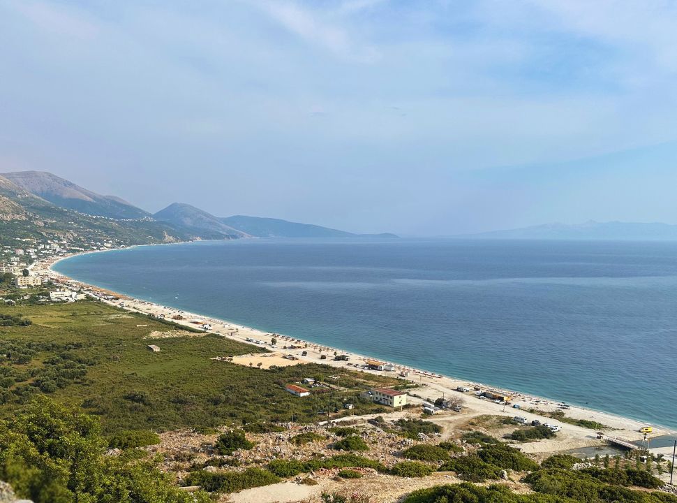 view of a long stretched beach along the Albanian Coast