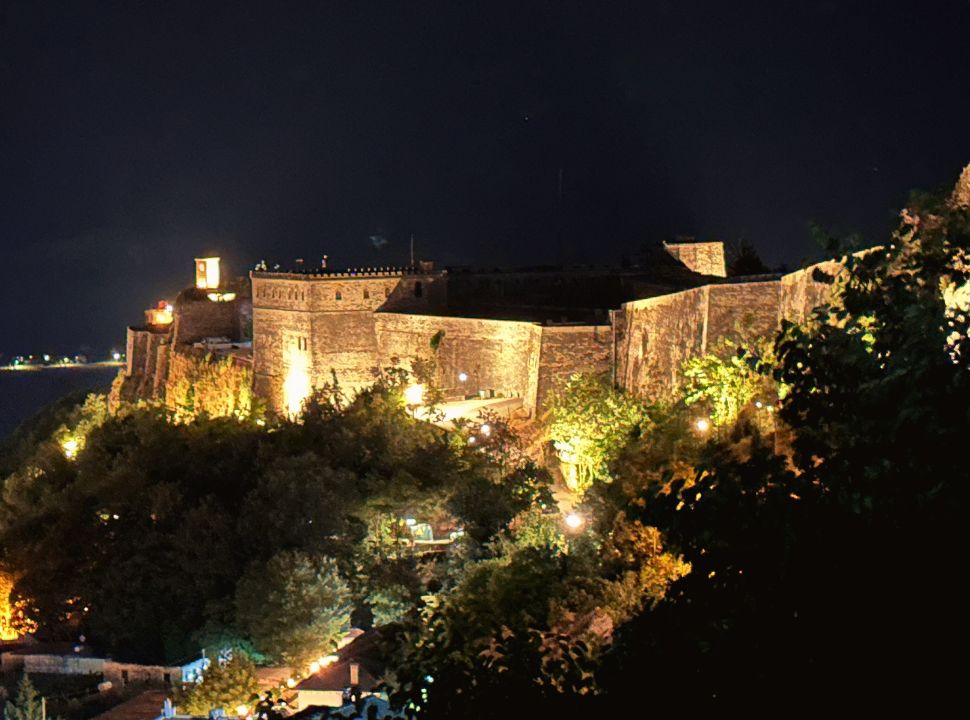 gjirokaster castle lit up by night