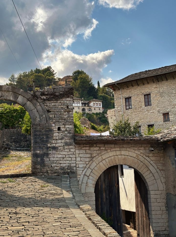 stone streets, houses and gates at Gjirokaster Albania