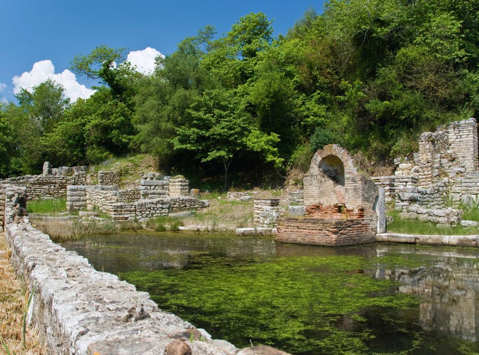 ancient ruins at located at a lake at Butrint national park south of Albania