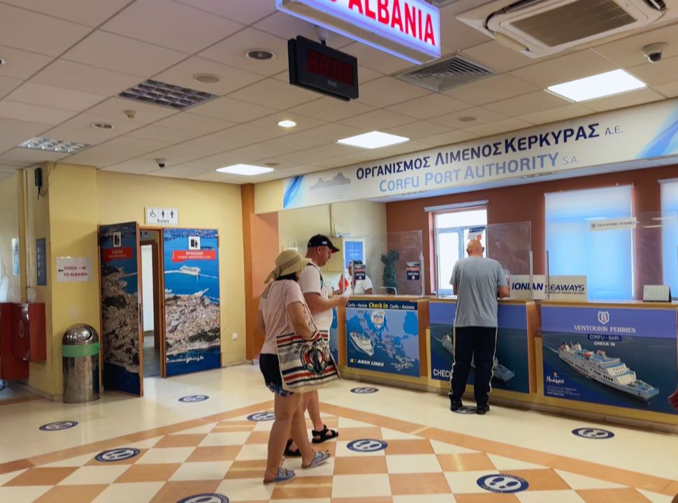 information desks for the ferries leaving from Corfu to Albania