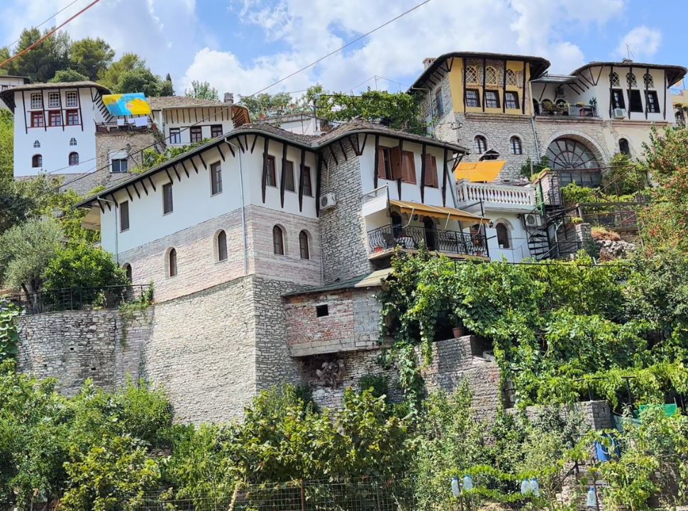 old mansions built agains the mountain cliffs ottomon style in Gjirokastër Albania