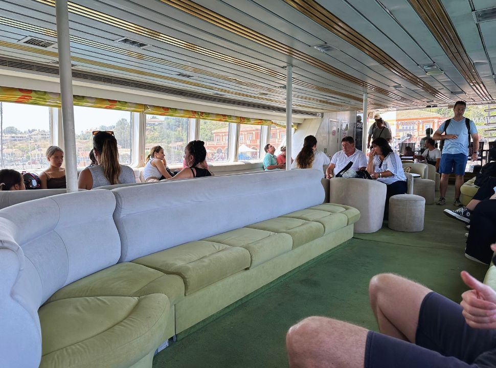 indoor seating area on the Corfu Albanian ferry service Ionian Seaways with soft lounges