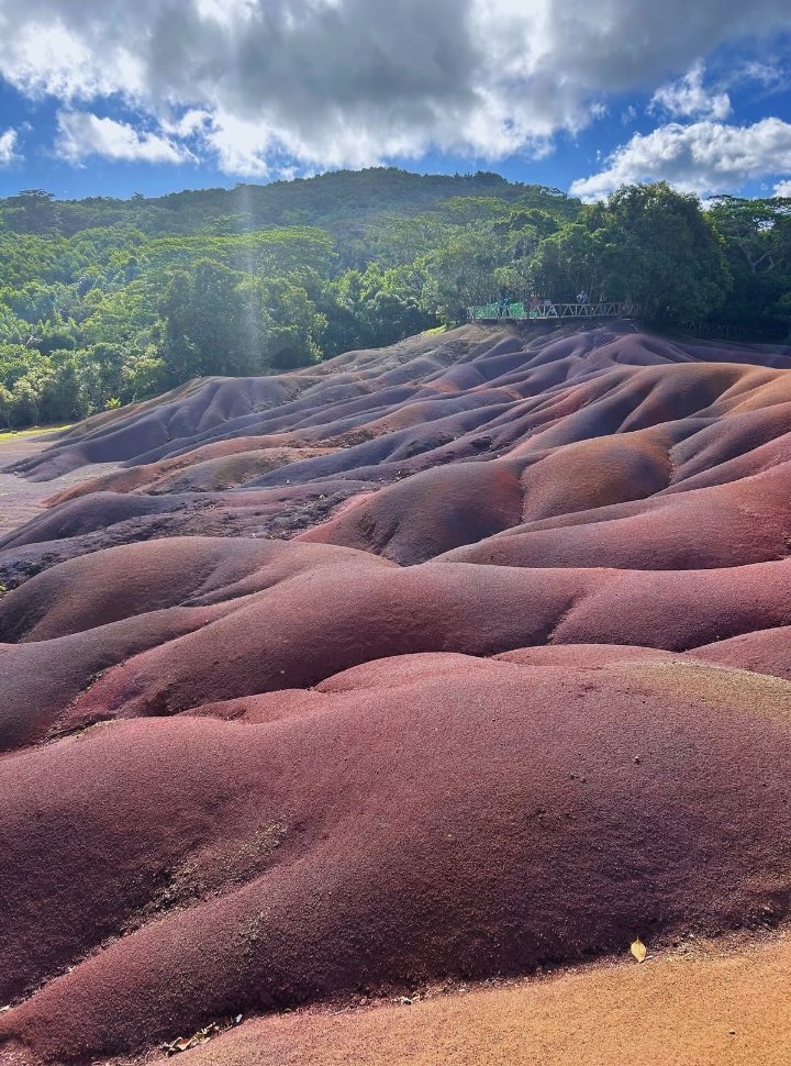 the various shades of red, purple, yellow, orange, brown visible on the rocks at the seven colored earth Mauritius
