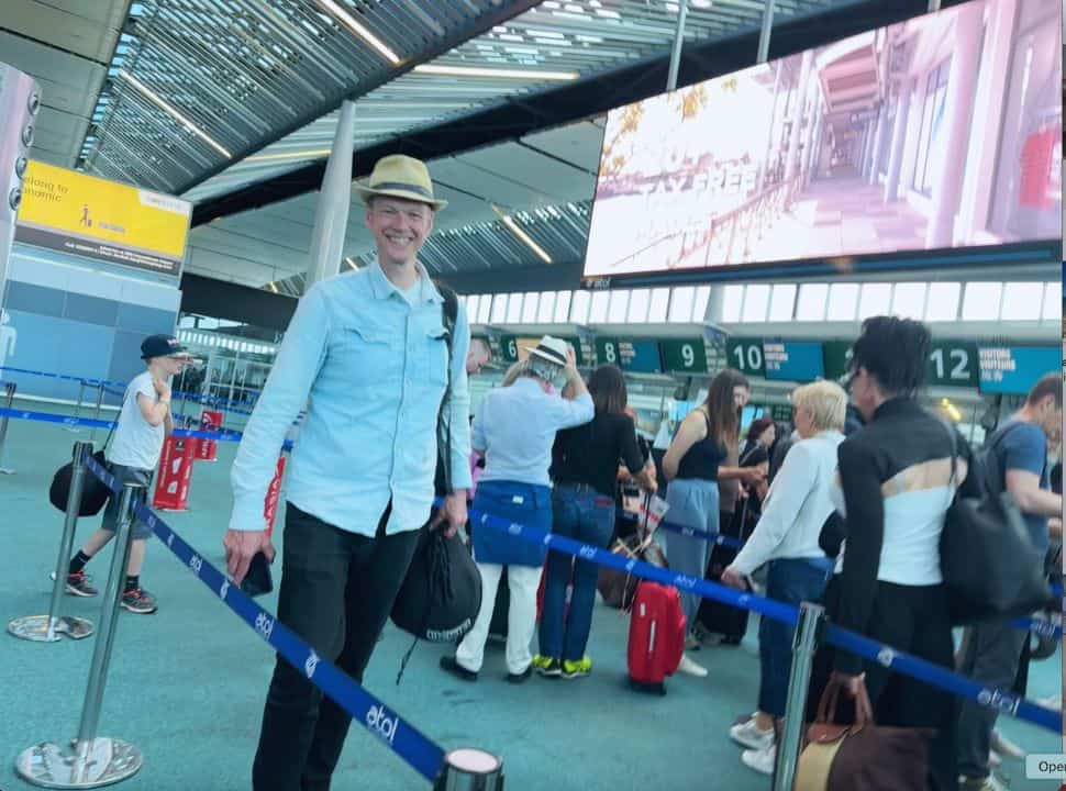 traveler ready to queue for immigration at Mauritius airport 