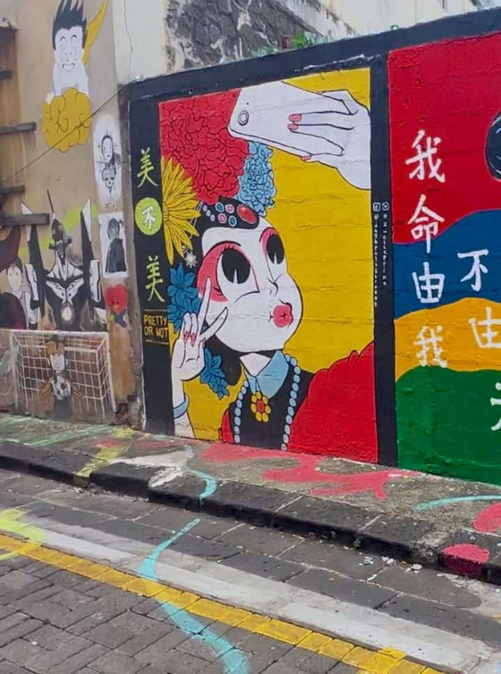 mural of a asian art where a woman is taking a selfie, Port Louis Mauritius