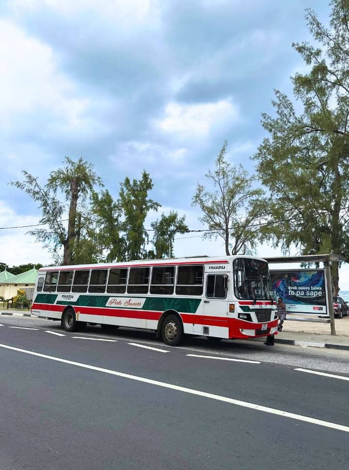 old-school styled bus from Isuzu at a bus stop in Flic en Flac Mauritius