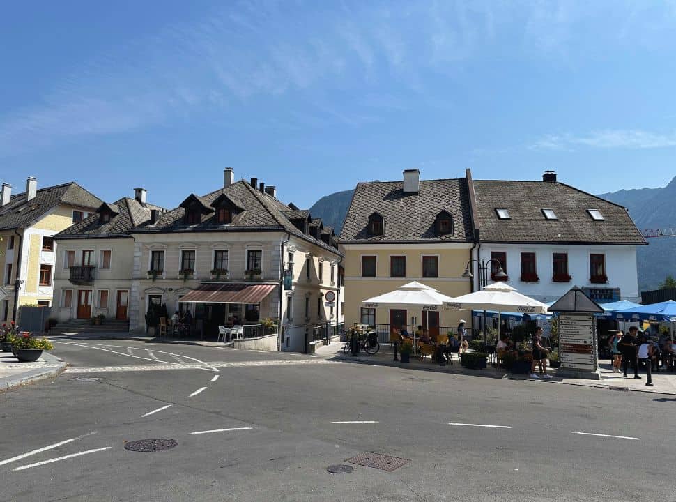 restaurants along a mainstreet in Bovec