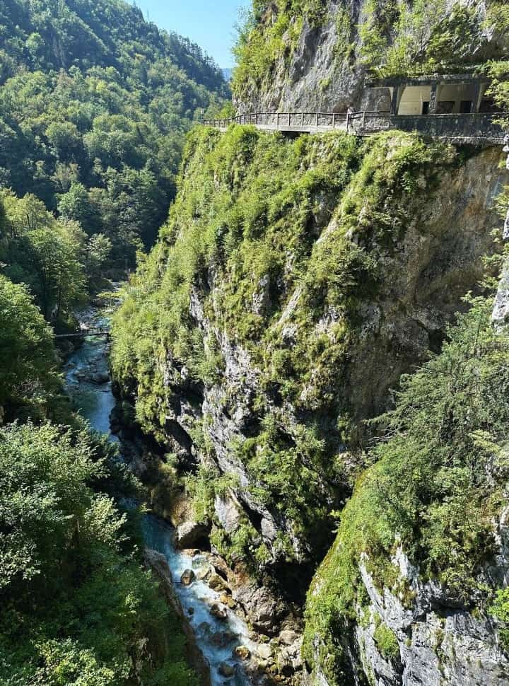 view of the river gorge at Tolmin Gorge Slovenia. 