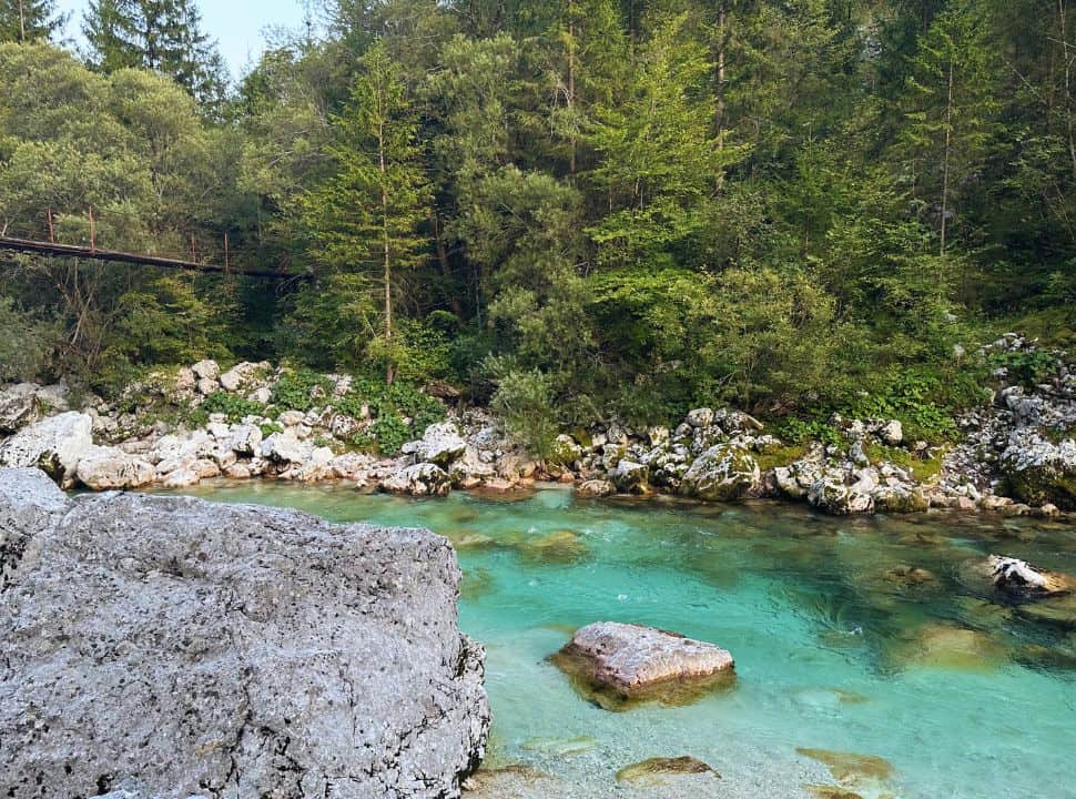 the soca river clear, emerald blue and very beautiful in Slovenia
