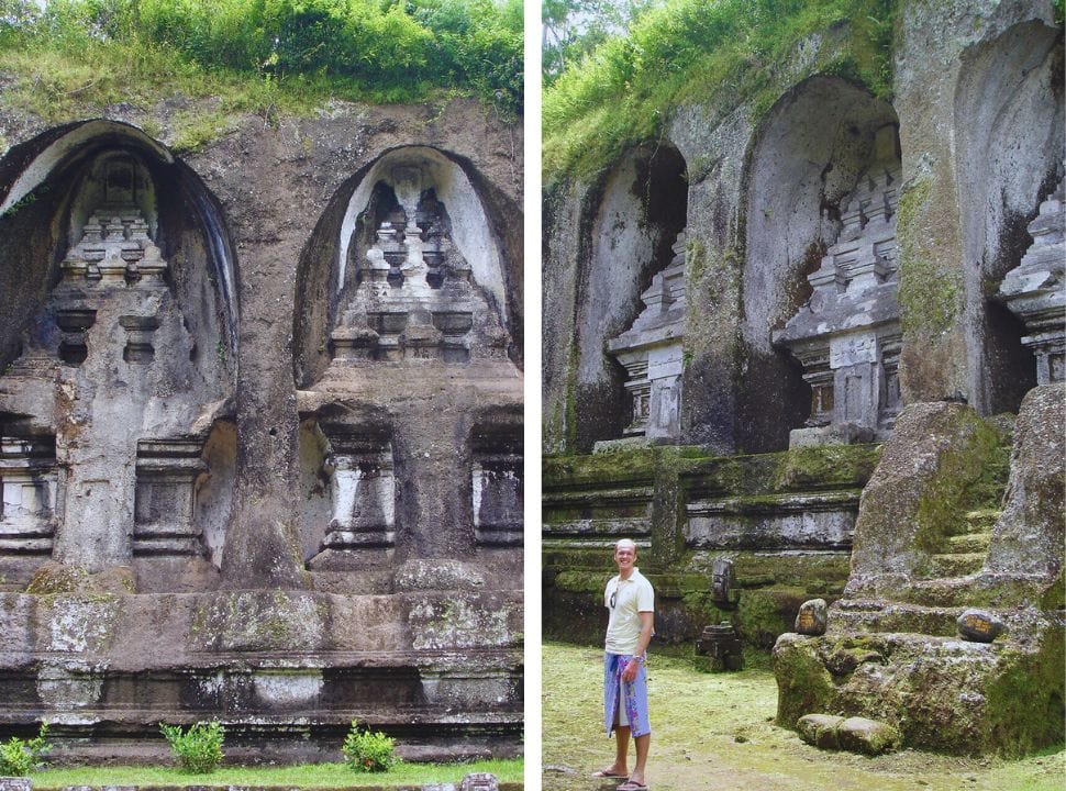 ancient royal tombs carved into the cliff wall nearby ubud