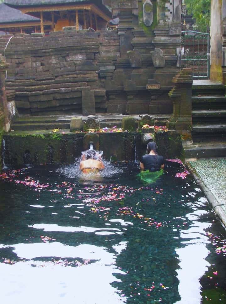 two Balinese ladies bathing in the holy spring at tirta Empul