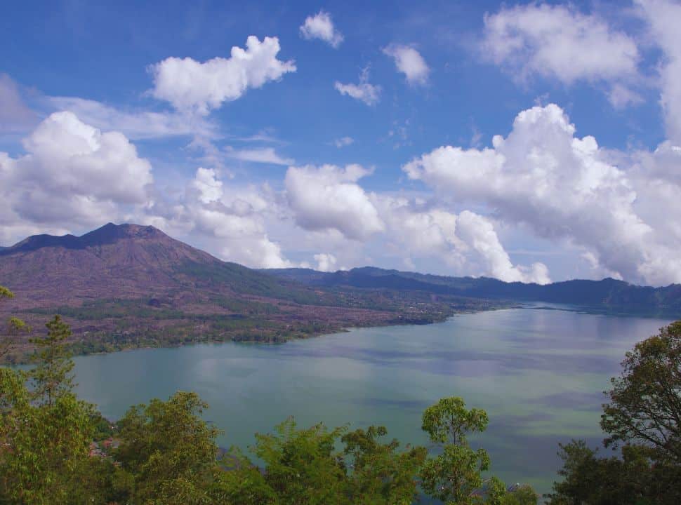 Mount Batur with its clear calm lake 