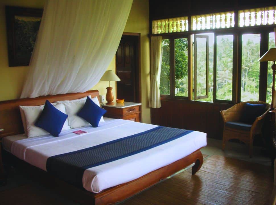 ubud accommodation 2 night stay for your 10 day bali eco itinerary, bedroom with view on rice fields