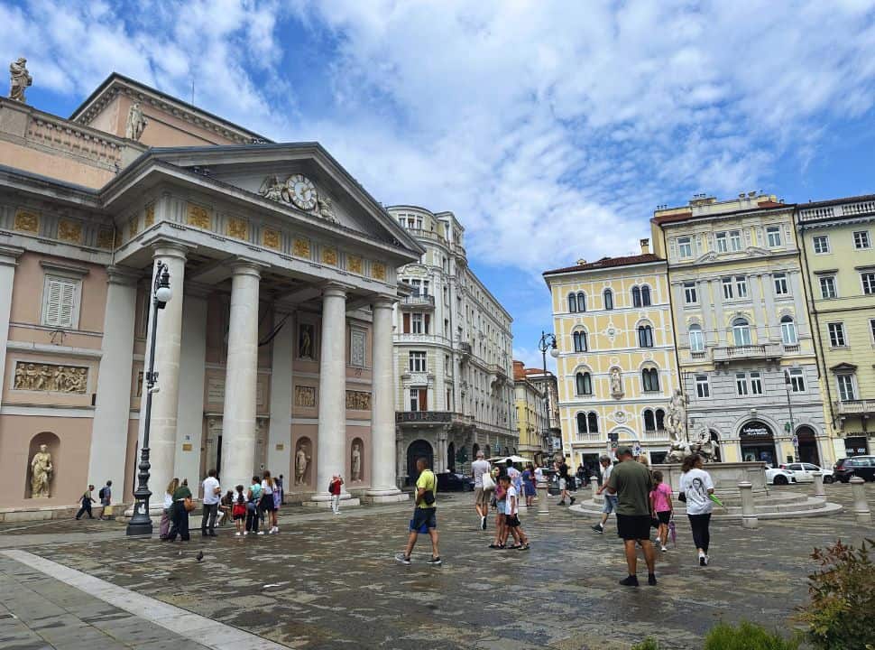beautiful square with beautiful old buildings in Trieste Italy