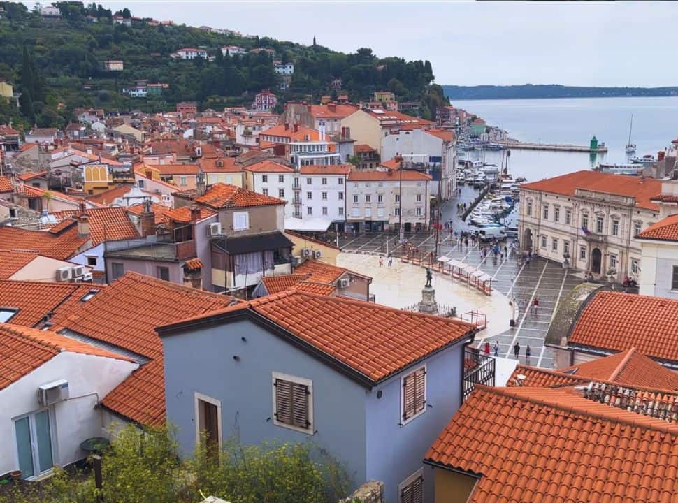 full view of the main square of Tartini Piran Slovenia