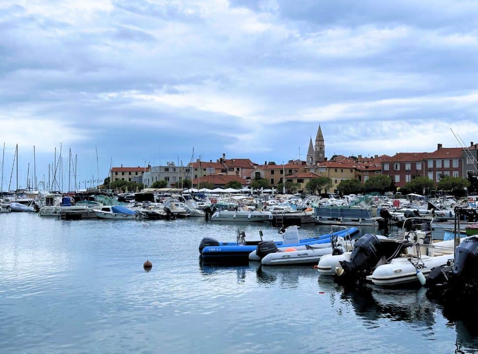 harbor with historic town known for it colorful Venetian styled architecture